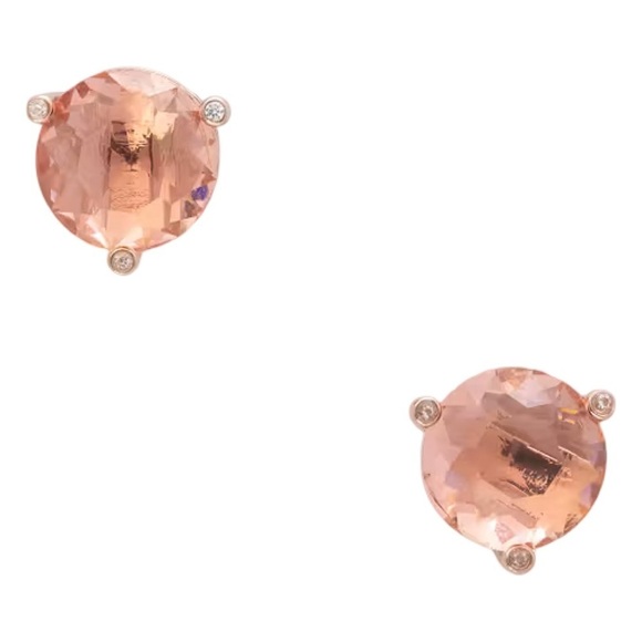 KATE SPADE • Light Peach Rise And Shine Stud Tri-Prong Rose Gold Earrings - Picture 4 of 5